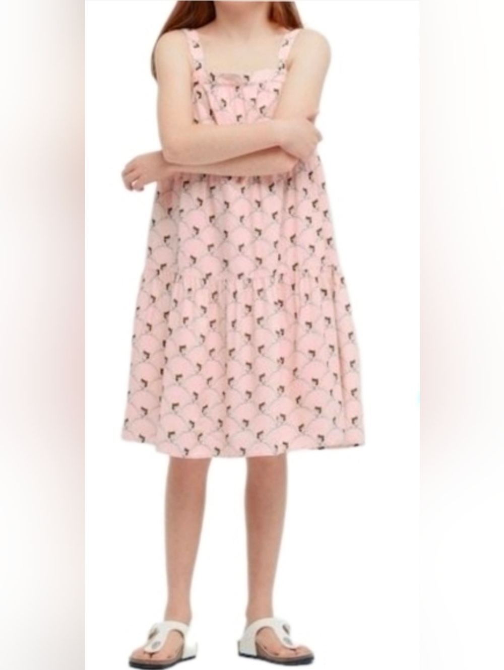 PAUL & JOE UNIGLO Pink Cat Print Camisole Tiered Dress with Pockets